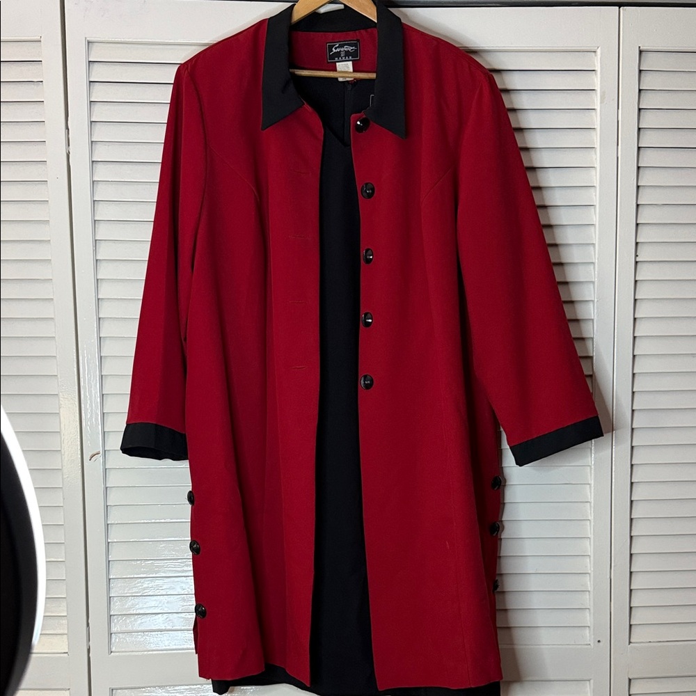 Elegant Red and Black Women's Coat